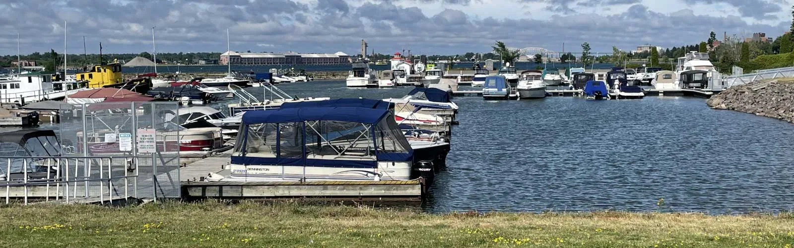 Boats moored at a marina in Sault Ste. Marie