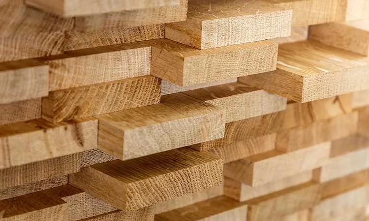 Neatly stacked dimensional lumber